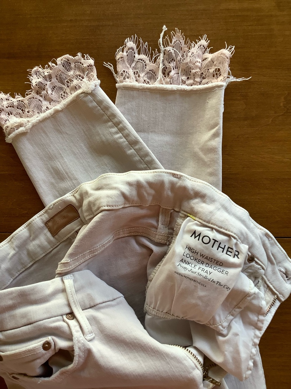 MOTHER ✨LookerDagger✨high waisted fray ankle lace skinny jeans